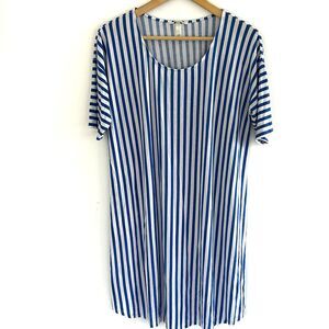 Soma Cool Nights Sleep Shirt Size Large Blue White Stripe Short Sleeve Lounge
